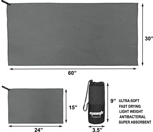EPAuto 2-Pack Microfiber Quick Dry Travel Towel Set, Gray - color: Grey