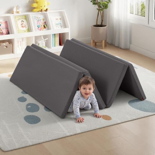 MeMoreCool Foldable Kids Floor Mattress, 6x4 FT Tatami Futon Mat, Dark Grey | Thicken Foam Sleeping Crawling Pad for Children Play Area, Playroom Floor Play Mat - color: Corduroy Dark Grey