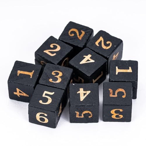 16mm D6 Dice Set 10PCS Wooden 6 Sided Dice for D&D RPG Board Games - color: D6-black N