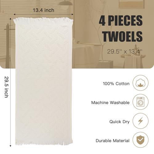 4 Pack Boho Bathroom Decor Hand Towels - color: Cream White