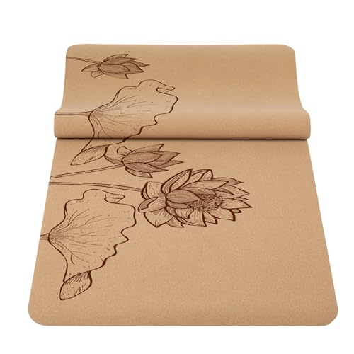 Premium Cork Yoga Mat Non Slip Thick Cork Exercise & Fitness Mat for Yoga, Pilates, & Home Workouts(72" x 24" x 5mm Thick) - color: Cork Mat Lotus