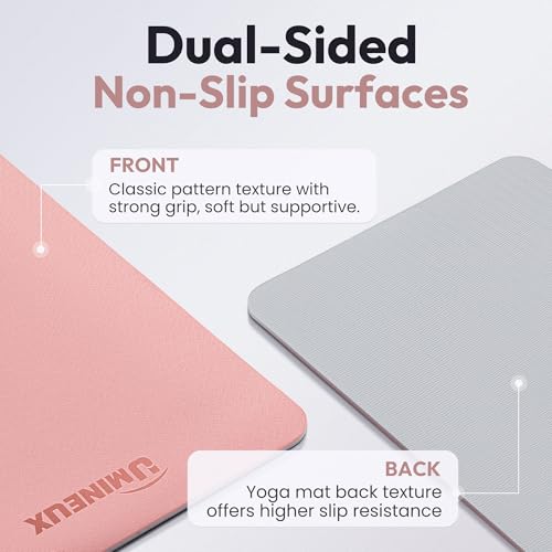 Umineux Non Slip Yoga Mat 72"x24" Exercise & Fitness Mat For Women and Men | 6MM & 10MM Thick, Pilates Mat with Carry Strap, Great for Home Workout, Yoga, Exercise and Pilates - color: Parfait Pink & Gray, size: 10MM