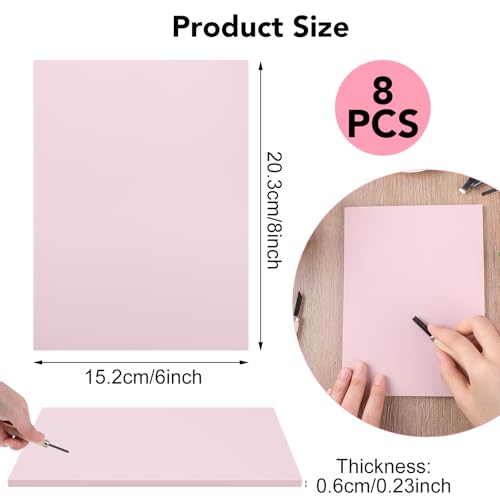 8 Pack Pale Pink Linoleum Blocks for Printmaking, 8 x 6 Inch | Soft Rubber, Easy To Carve, Works With Transfer Methods for Stamps, Cards, Prints, Beginners Or Pros - size: 8"x6"