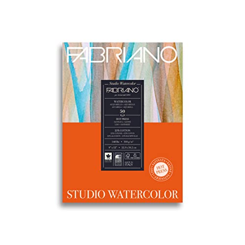 Fabriano Studio Watercolor Pad, Hot-Press, 9" x 12", 140 lb., 50 Sheets, White - color: White - 50 Sheets, size: 9 x 12, style: Hot Press