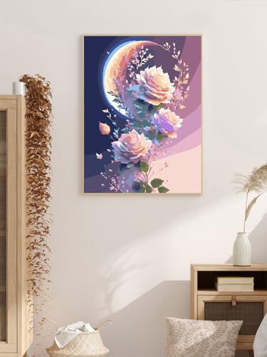 ZRIZQ Paint by Numbers Kit for Adults Beginner,Flowers Moon,16x20 | Full set with wooden brushes,rolled canvas,rich paints.Calming activity.Beginner friendly.Just open and paint. - color: 16"X20"Rolled Canvas(Frameless)-Flowers 12