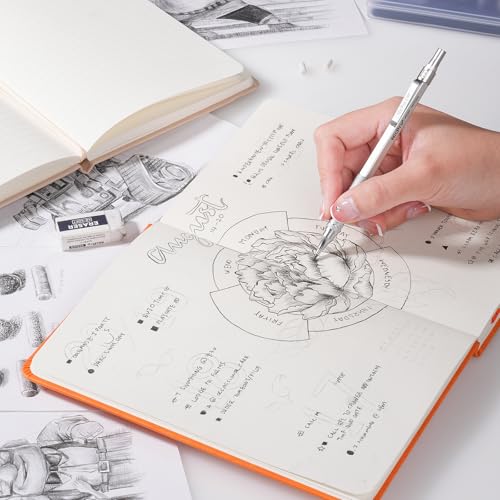 Nicpro Metal Mechanical Pencil Set 5 PCS Art Drafting Pencils For Sketching | 0.3, 0.5, 0.7, 0.9 mm & 2mm Graphite Lead Holder For Drawing With 9 Tubes (4B 2B HB 2H Colors) Lead Refills Erasers Case - color: Silver, style: 0.3 0.5 0.7 2.0