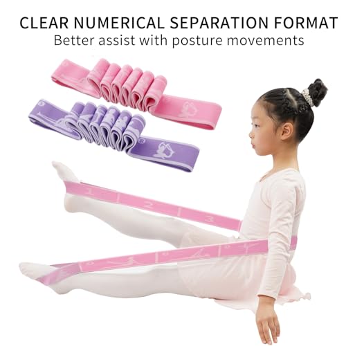 2 PCS Kids Stretching Strap - 8-Loop Adjustable Stretch Bands for Dance, Ballet, Yoga, Gymnastics Workout, Children‘s Fitness Equipment, Stretching Resistance Bands and Home Flexibility Training - color: Sweet Potato Purple+Pink
