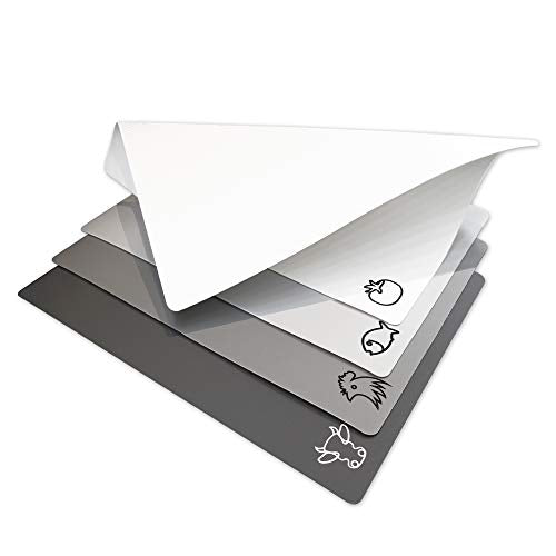 Fotouzy Flexible Plastic Cutting Board Mats with Food Icons, BPA-Free, Non-Porous, 100% Non-slip Back and Dishwasher Safe, Unique Modern Neutral Colors, Set of 4 - color: 4 Gray