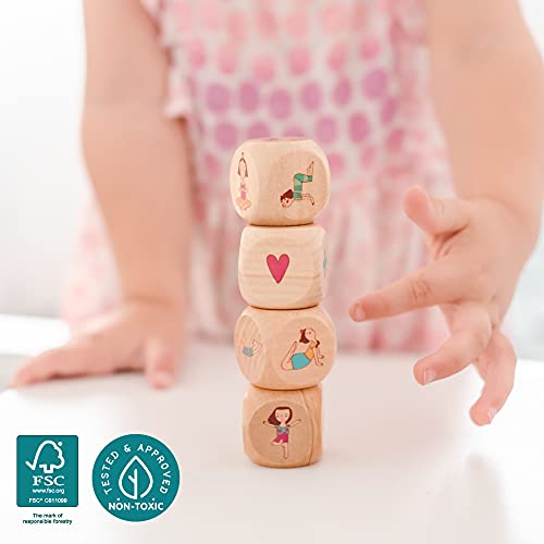 YOGi FUN Yoga Dice Game – 4 Wooden Dice with 18 Yoga Poses and Instruction Die, Fun Movement Game for Kids Ages 5+, Solo or Group Play, Classroom, ADHD, Emotional Physical Development Game for Kids