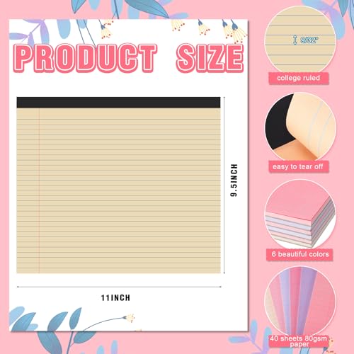 Lincia 6 Pcs Legal Pads Landscape Notebook, Happiness Color | 11" x 9.5" College Ruled Notepad,Horizontal Lined Notebook, 40 Sheet, 80 Gsm, Assorted Colors Paper, Pastel Writing Pad - color: Happiness Color