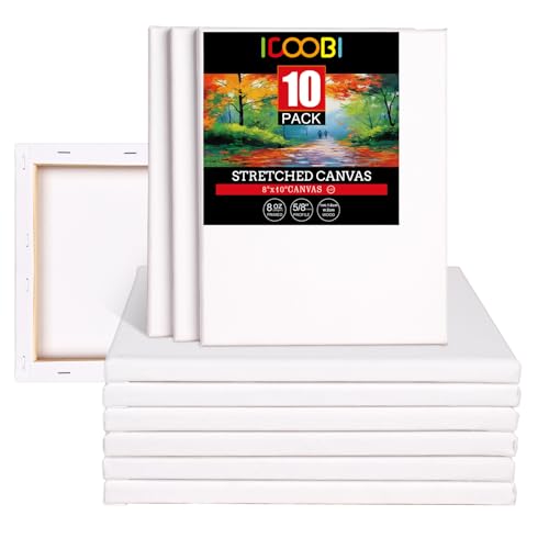 10 Pack 8x10 Stretched Canvases for Painting | 100% Cotton White Painting Canvas, Art Canvases for Oil, Acrylic Paint & Other Painting Media - size: 8x10 (10Pack)