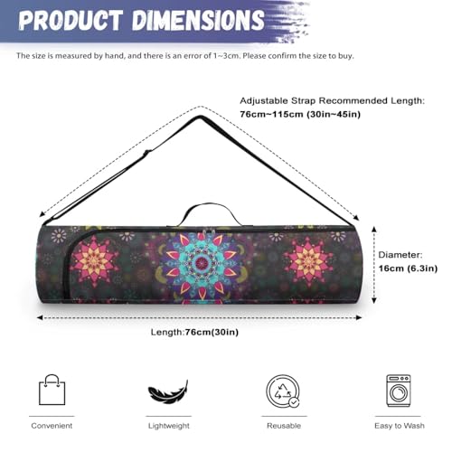 Yoga Mat Bag Portable Yoga Mat Holder with Adjustable Strap Lighweight Gym Tote Bag with Handle - color: Boho Mandala Black