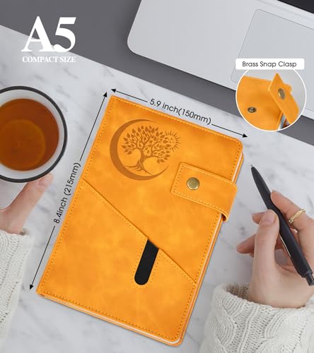 PAIBAS Lined Journal Notebook for Men, A5 Leather Journals for Writing Women, Hardcover Notebooks for Work,School,Note Taking,Travel,Business,Personal daily Diary,200 Page College Ruled (5.9" x 8.4") - color: Yellow, size: Lined Page