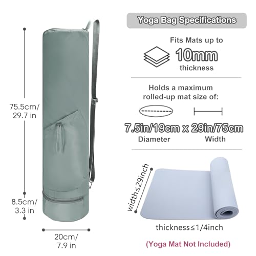 sportsnew Yoga Mat Bag, Full Zip Cargo Yoga Mat Carrier Bag with Drawstring Water Bottle Pocket and Bottom Wet Pocket, Exercise Yoga Mat Carrier Holder Multi-Functional Storage Bag Patent Pending - color: Gray, size: Medium pocket