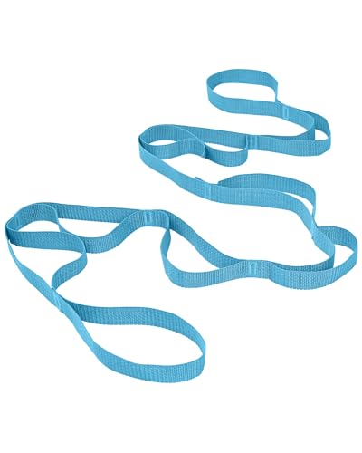 10 Loop Yoga Stretching Strap for Physical Therapy - Non-Elastic Exercise Band for Pilates, Yoga, Stretching for Women & Men - color: Light Blue