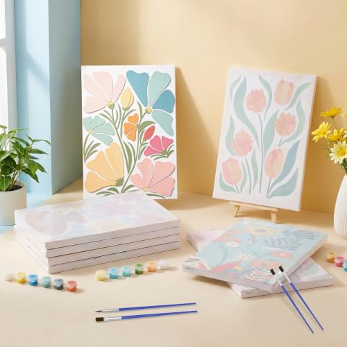 12 Set Paint by Numbers Kit for Adults with 8x12 In Simple Flower Painting | Number Painting on Canvas for Adults Beginners with Wooden Frame Easel Paint Kit, Craft Group DIY Gifts for Home Wall Decor