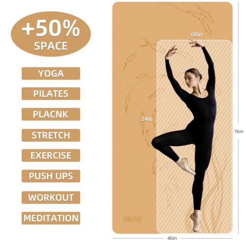 Extra Wide Yoga Mat 76"x40"x10mm TPE Non-Slip Fitness Exercise Mat - color: Orange + Grey