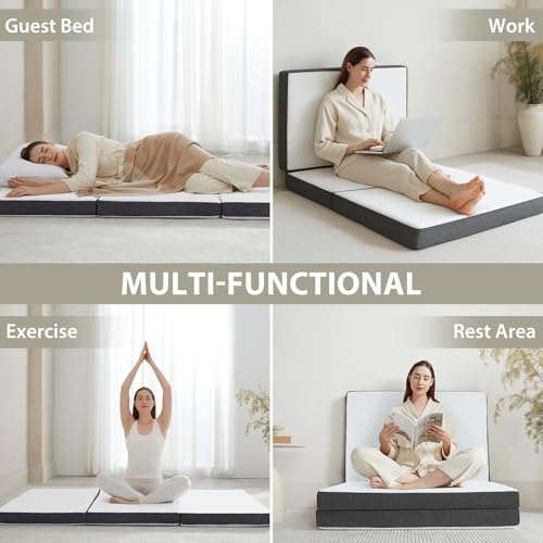 Tri Fold Memory Foam Foldable Mattress Twin, 3 inch Folding Mattress for Guest Sleep. Portable Trifold Mat with Removable Washable Cover, Floor Sleeping Mat for Adult and Kid - size: Tw"