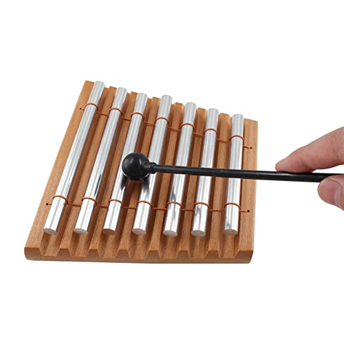 7 Tone Hand Chime, Wood Base Percussion with Black Mallet | Bright Ethereal Tone Lingers Long, Light Tap Produces Rich Timbre, for Yoga Meditation Classroom Mindfulness Practice