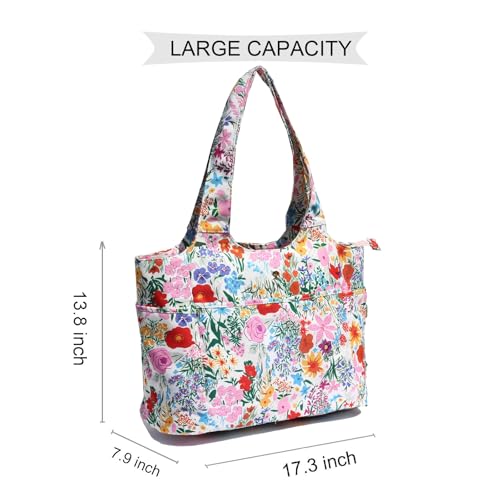 ESVAN Yoga Tote Bag Mat bag Women Shoulder Bags Carryall Tote for Travel Office Workout Gym Nurse Beach - color: Canvas Pink Flower