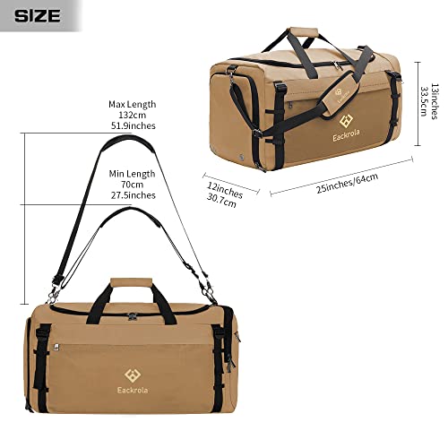 Large Sports Gym Bag, Travel Duffel bag with Wet Pocket & Shoes Compartment for men women, 65L, Lightweight - color: Khaki, size: 65L