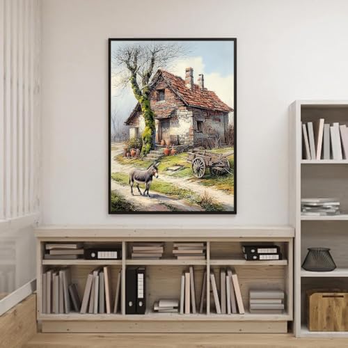 Country Donkey Diamond Art Kits for Adults, Landscape Diamond Art 12X16 In | Easy 5D Diamond Art Kits, Round Dots Full Drill, DIY Diamond Painting Kit for Adult Beginners, Home Wall Decor Gifts - color: Country 02