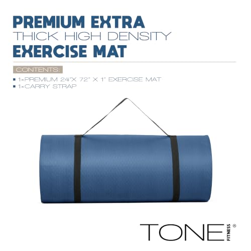 Tone Fitness 1-Inch Thick Yoga Mat | High-Density, Non-slip Exercise Mat with Carrying Strap for Yoga, Pilates, & Home Gym Workouts | Multiple Options - color: Blue, style: Diamond
