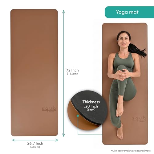 Yoga Mat 5mm Thick – Non Slip Exercise Workout Pad, PU Natural Rubber Grip, Extra Large 183x68 cm, Pilates Fitness Training, Includes Strap & Carry Bag - color: CAMEL