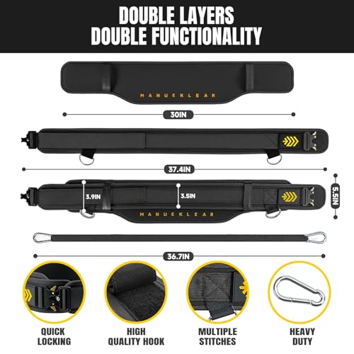 MANUEKLEAR 2-in-1 Weightlifting Belt & Dip Belt with 36.7 IN Rope, Double-Layer Weight Lifting Belts, Powerlifting Gym Weighted Belt for Pull Up Squat - color: Midnight Black, size: L(34-37in)