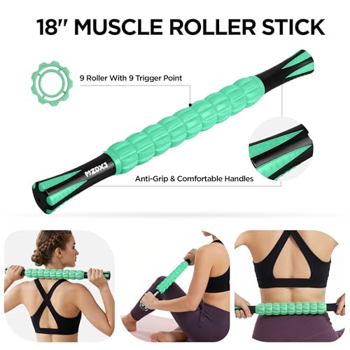 Muscle Roller & Massage Roller Stick for Athletes - Lymphatic Drainage Support, Relieves Muscle Soreness, Cramping & Tightness - Targets Legs, Arms, Back & Calves (Mint Green Wheel) - color: Mint Green