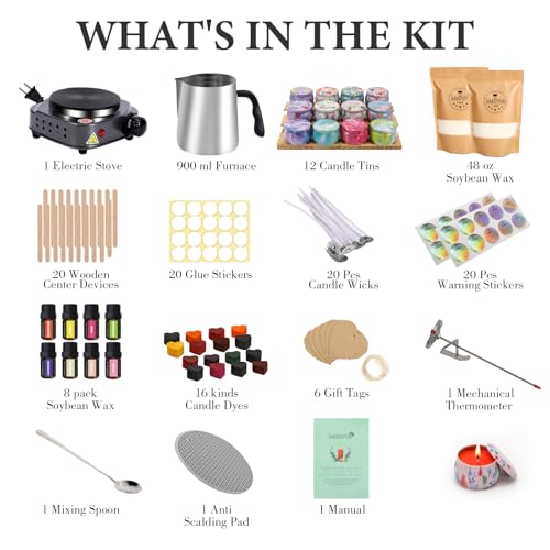 SAEUYVB Candle Making Kit,Candle Making Kit for Adults with Wax Melter | Complete Soy Wax Candle Making Supplies,Perfect for Making Exquisite Candles as Gifts for Birthdays,Mother's Day,Christmas - size: 12 pcs candle tins kit with colorful jar