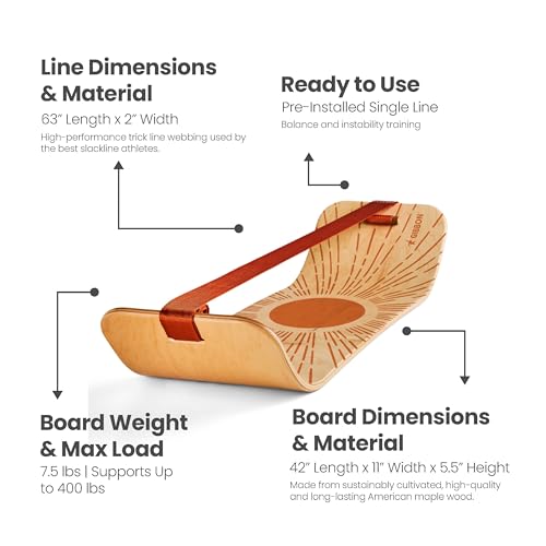 GIBBON SlackBoard, Balance Board Kids & Adults, Slackline Balance Trainer - color: Sunbeam - 1 Line