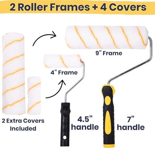 All Purpose Canvas Drop Cloth 4x12, Canvas Tarp for Painting, Bundle with Painting Tool Kit with Roller Covers, Roller Frames, Brushes and Tray for Household Painting, Cabinets and Crafts (11-Piece) - size: 1 Pack - 4x12 with Painting Tool Kit
