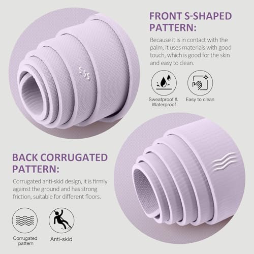 Gruper Yoga Mat Non Slip, 72"L x 24"W x 0.24"/0.32"TH, Anti-Tear Exercise Mat with Carrying Strap and Bag, Pro TPE Yoga Mats for Women, Workout Mats for Home, Pilates and Floor Exercises - color: Lavender