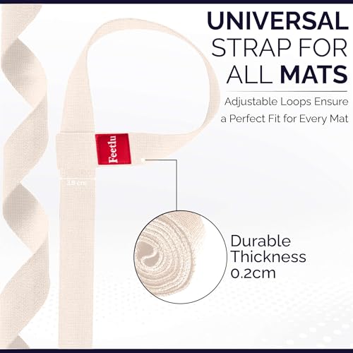 Yoga Mat Straps 2 in 1 - Cotton - Adjustable anti-slip straps for yoga, pilates, stretching, for carrying mats - color: Beige