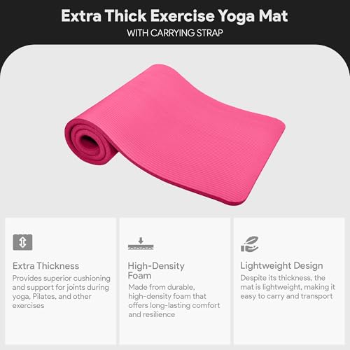 BalanceFrom 1-inch Thick 71x24 Inches Extra Thick Exercise Yoga Mat - color: Pink