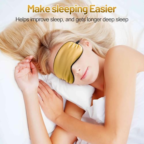 Silk Sleep Mask, Blackout Eye Mask for Sleeping with Adjustable Strap | Light-blocking Blindfold for Men & Women Pressure-Free, Soft Eye Cover Eyeshade for Side Sleeper, for Travel Naps (Gold) - color: Gold