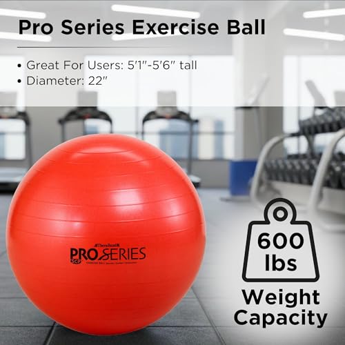 THERABAND Exercise and Stability Ball for Improved Posture, Balance, Core Fitness, Coordination and Rehab - color: Red | 22 Inches