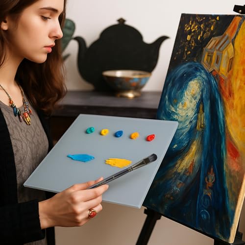 Nuanchu 20 Pcs Artist Painting Set with 16 x 12 Inches Neutral Grey Tempered Glass Palette, 12 Pcs Watercolor Brushes, Palette Knife for Oil Painting Artist Beginner DIY Color Mixing Supplies