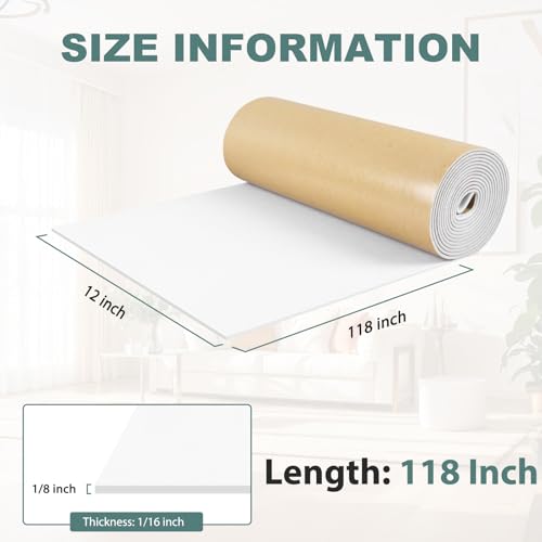 FONUNO Neoprene Foam Padding with Adhesive Closed Cell Foam, White | Self Adhesive Foam Sheets Neoprene Foam Roll Padding for Gaskets Liner Crafts DIY, 12" Wide x 118" Long x 1/8" Thick - color: White, size: 12" Wide x 118" Long x 1/8" Thick