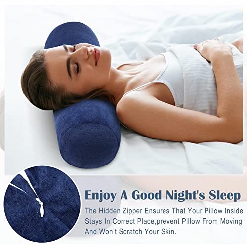 Remerry 2 Pcs 18 x 6 Inches Velvet Neck Roll Pillow Cover with Zipper, Soft Bolster Pillowcases for Cylindrical Pillow (Cover Only, Bolster Not Included)(Navy Blue) - color: Navy Blue, size: 18 x 6 Inches