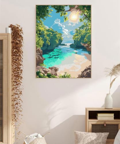 ZRIZQ Landscape Paint by Numbers Kit for Adults Beginner,Beach,16x20 | Full set with rich paints,wooden brushes,rolled canvas.Calming activity.Beginner friendly.Just open and paint. - color: 16"X20"Rolled Canvas-Beach 4