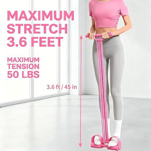 Multifunctional Pedal Resistance Band with Handles, 8-Level Adjustable Exercise Bands for Legs, Detachable TPE Workout Bands Resistance for Ab Crunch, Chest Expansion & Back Stretching - color: Pink