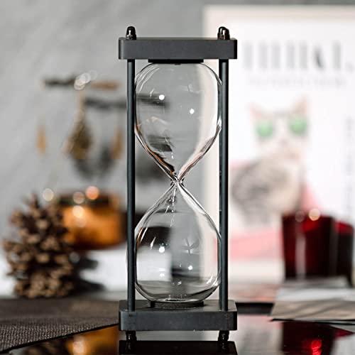 SAMLONG Large Fillable Hourglass Timer, Black Wooden Sandglass, Empty - color: Fillabe Sand