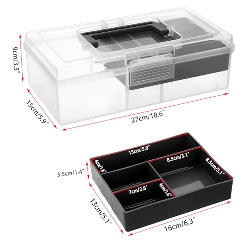 JUXYES Clear Art Craft Supply Storage Bin Sewing Box With Handle Lid | Clear Stackable Latching Craft Storage Bin for School Office, Organizing Stationery, Sewing, Art Craft, DIY Supplies - color: Black, size: 1 Pack