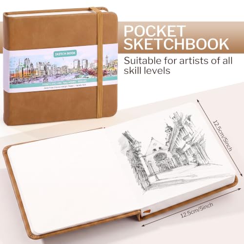 5 × 5 Inch Square Sketch Book, 80 Sheets Small Sketch Book, Brown | Portable Size,Travel Sketchbook for Pencil Charcoal Pastel, Brown Cover, Travel Journaling, Beginner Friendly - color: Coffee Brown