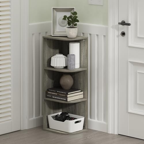 Furinno PASIR Book Shelf, 3-Tier Corner Bookshelf with Open Shelf, Standing Bookcase, 9.3 x 12 x 31.5 for Organization and Storage, for Living Room, Bedroom, Home Office, French Oak - color: French Oak, size: 3-Tier Corner