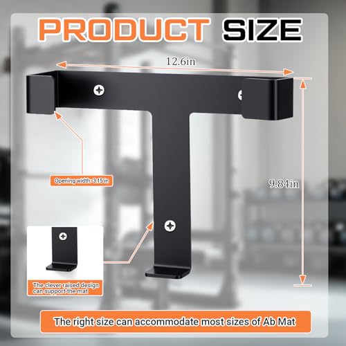 Frienda 12.6" x 9.8" x 3.15" Abdominal Exercise Mat Holder Wall Mounted Abdominal Exercise Mat Hanger Storage Rack Black Steel Space Saving for Home Gym, Commercial Gyms & AB Workout Support Accessory