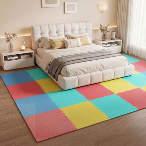 Giantex 24 PCS Interlocking Exercise Mat, 96 Sq.Ft EVA Foam Floor Tiles with Borders, 0.5" Thick Non-Slip Puzzle Workout Mats, Protective Gym Flooring for Home Gym, Garage, Basement, Multicolor - color: Multi Color, size: 96 Sq.Ft (24 Tiles)
