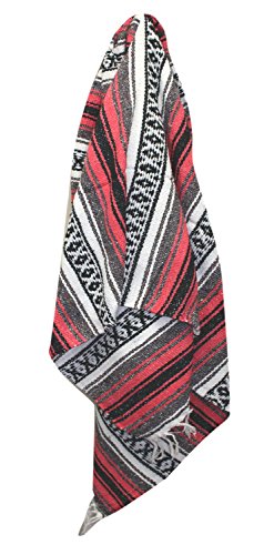 Del Mex Classic Mexican Blanket, Large Authentic Woven Falsa Throw (70"x50"), Artisan Southwest Décor for Beach, Yoga, Outdoors (Salmon) - color: Salmon